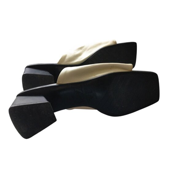 Zara  Women's Size 38/US 8 Cream Square Open Toe Slides Heels Neutral Leather - Picture 8 of 8